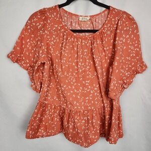 a.n.a. Women's‎ Small Orange Floral Ruffle Sleeve And Bottom Shirt